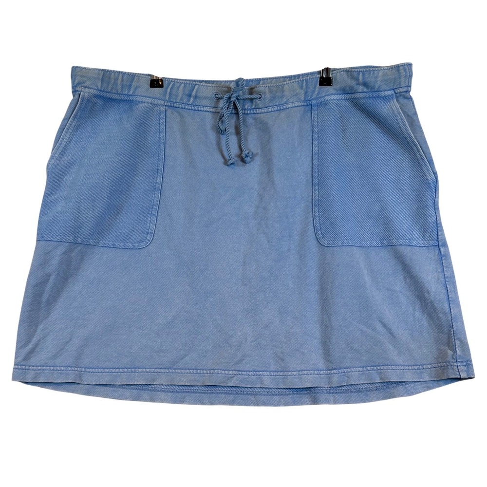 J. Jill Pure Jill Blue Cotton Knit Skirt XL Drawstring Waist Front Pockets Beach